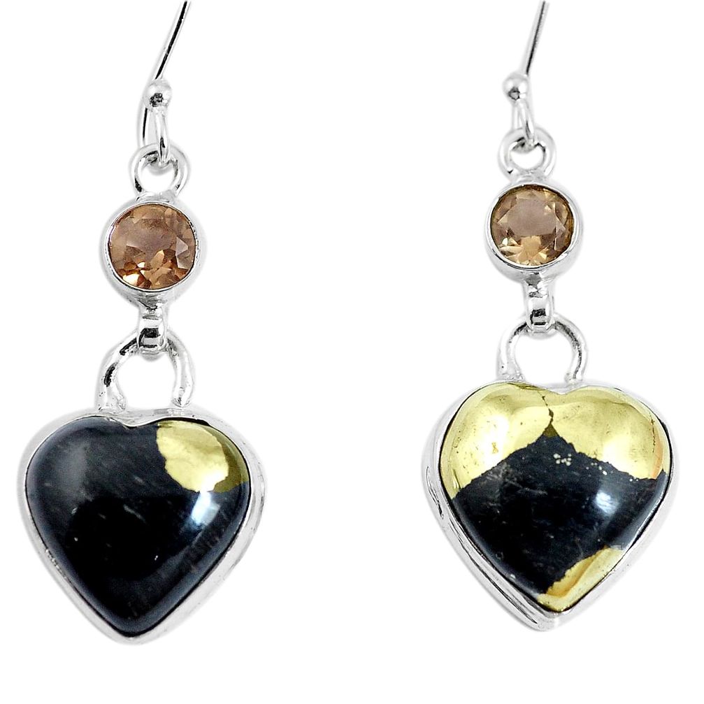 Natural golden pyrite in magnetite (healer's gold) 925 silver earrings m73167