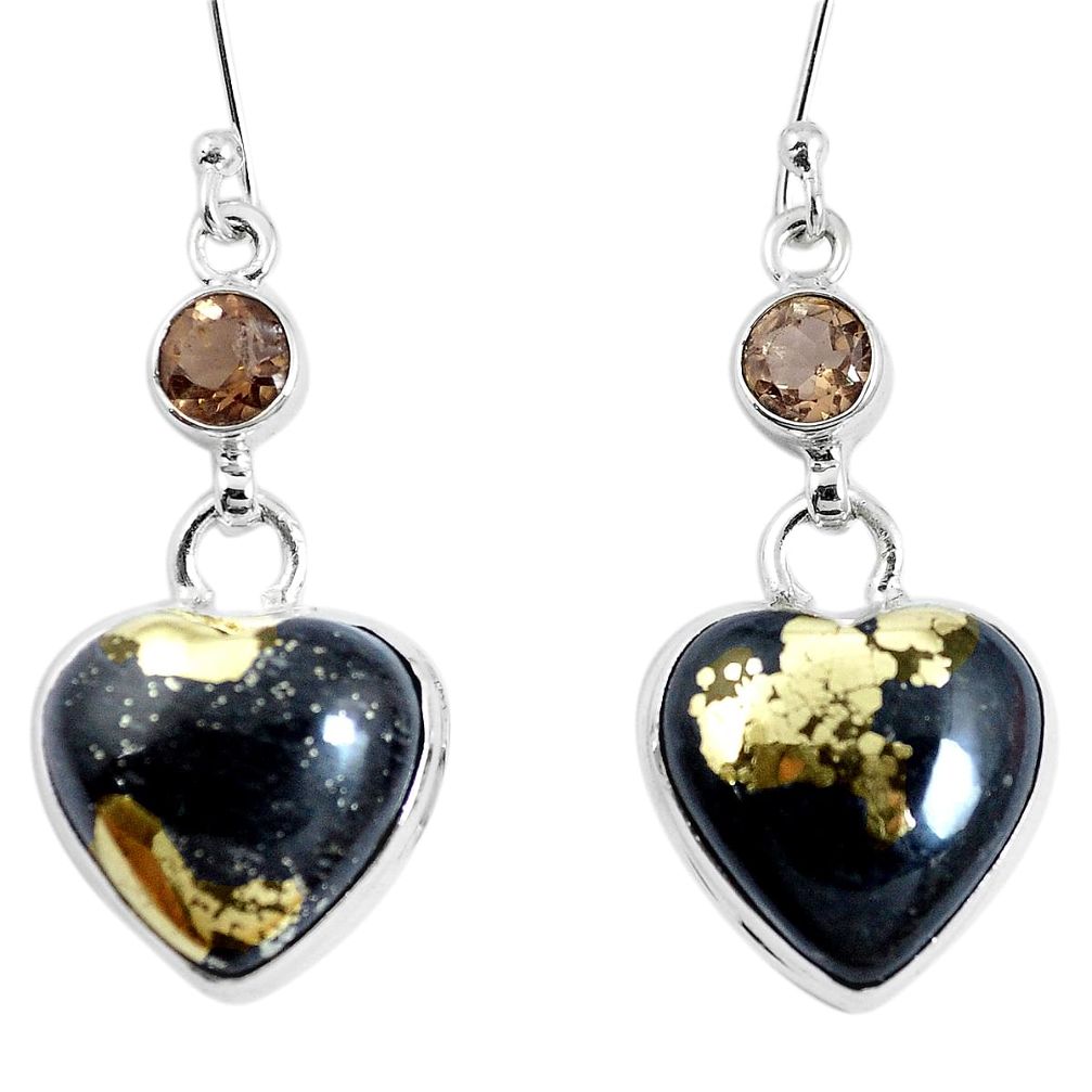 Natural golden pyrite in magnetite (healer's gold) 925 silver earrings m73168