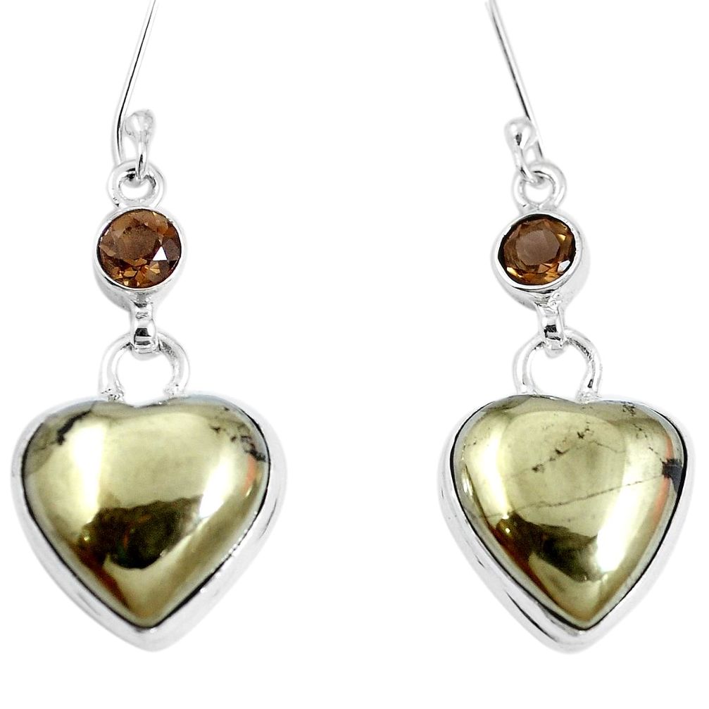 Natural golden pyrite in magnetite (healer's gold) 925 silver earrings m73170
