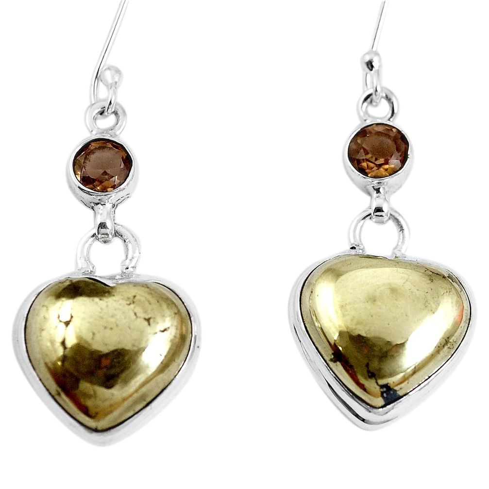 Natural golden pyrite in magnetite (healer's gold) 925 silver earrings m73171