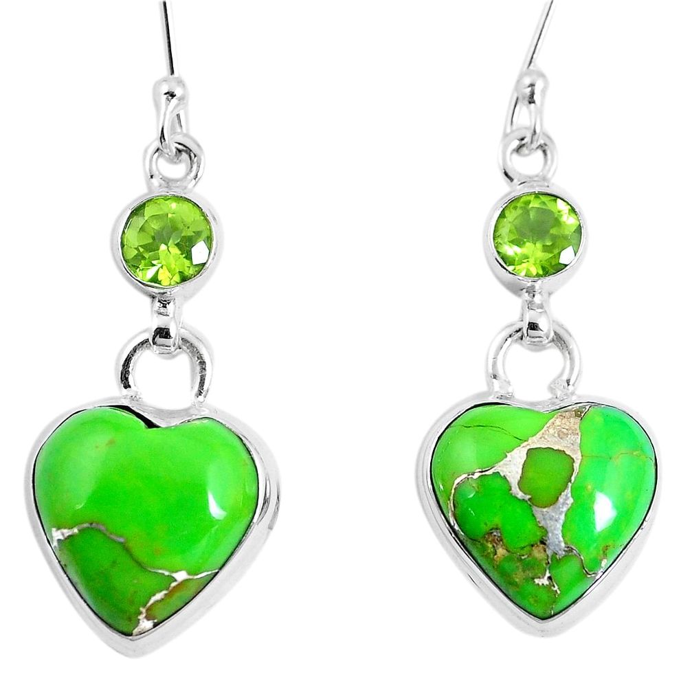 Green copper turquoise peridot 925 silver dangle heart earrings m73176