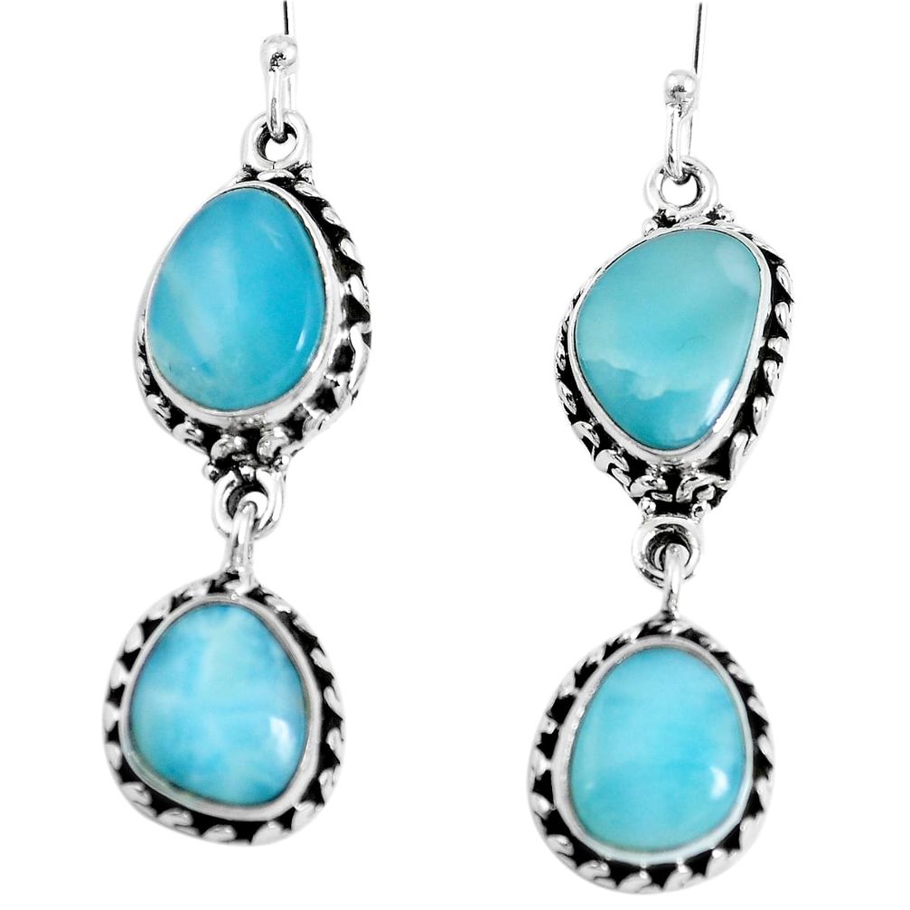 Natural blue larimar 925 sterling silver dangle earrings jewelry m73181