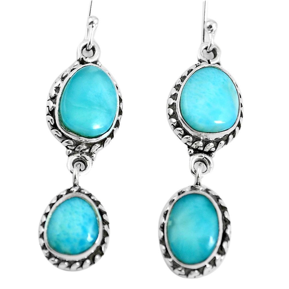 Natural blue larimar 925 sterling silver dangle earrings jewelry m73182