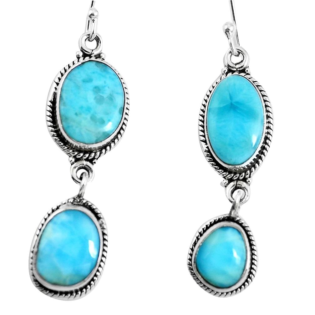 Natural blue larimar 925 sterling silver dangle earrings jewelry m73183