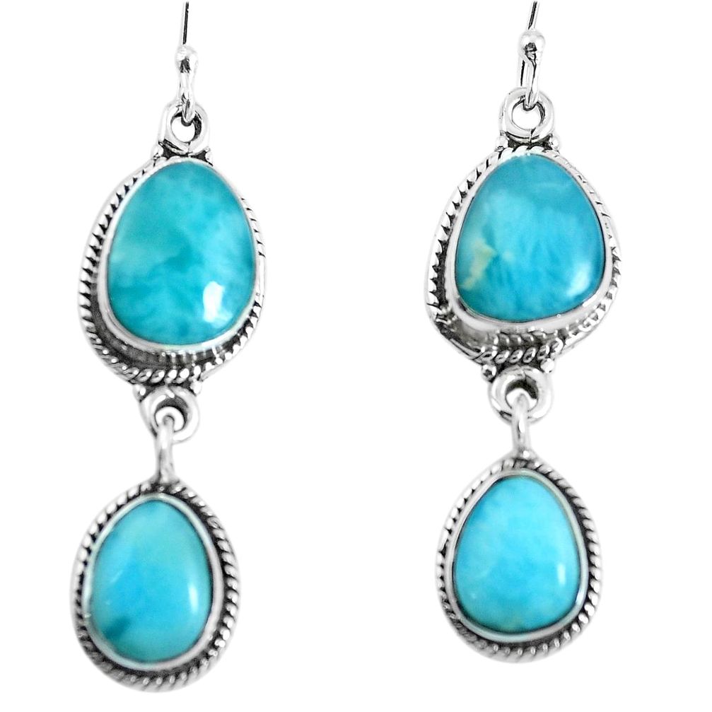 Natural blue larimar 925 sterling silver dangle earrings jewelry m73185