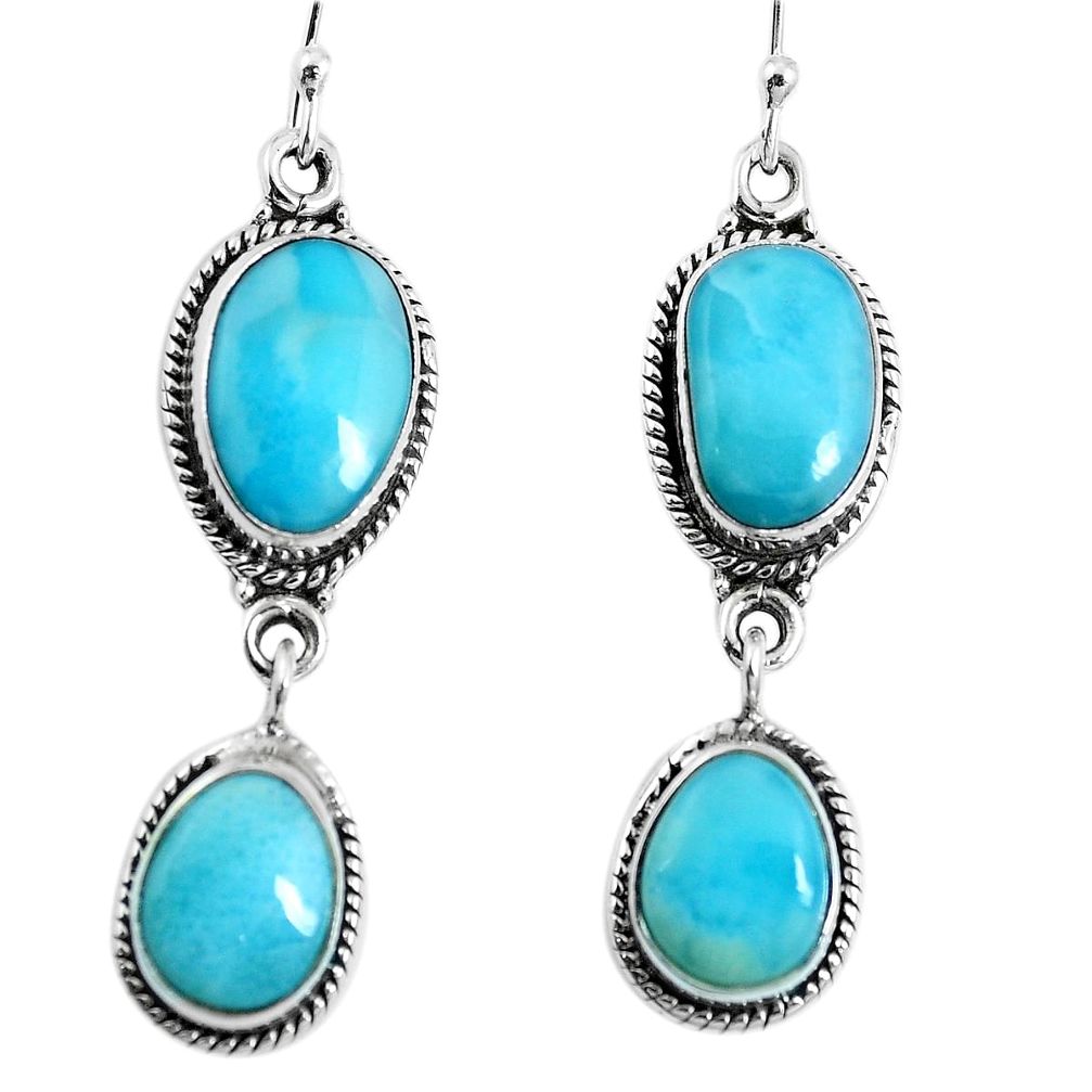 Natural blue larimar 925 sterling silver dangle earrings jewelry m73187