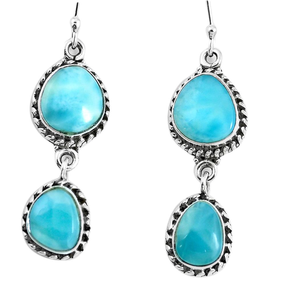 Natural blue larimar 925 sterling silver dangle earrings jewelry m73189