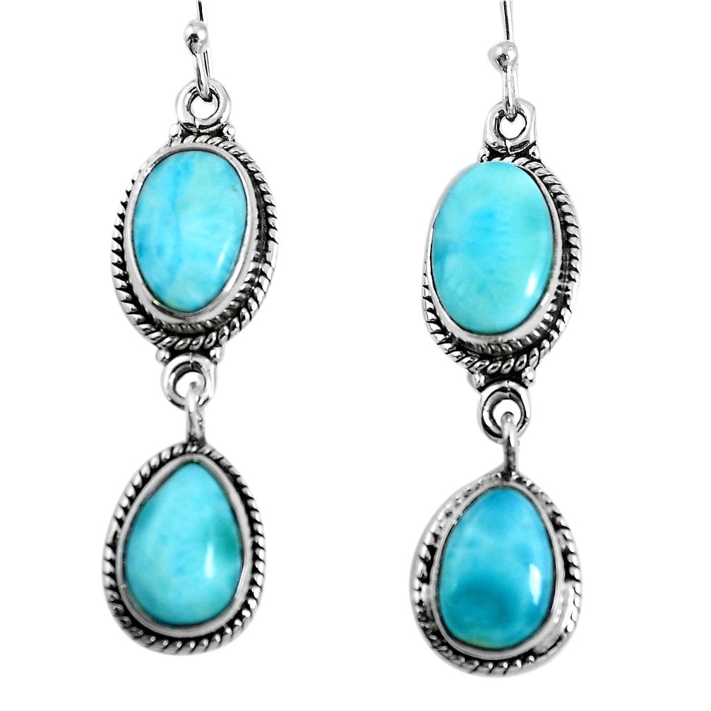 Natural blue larimar 925 sterling silver dangle earrings jewelry m73191