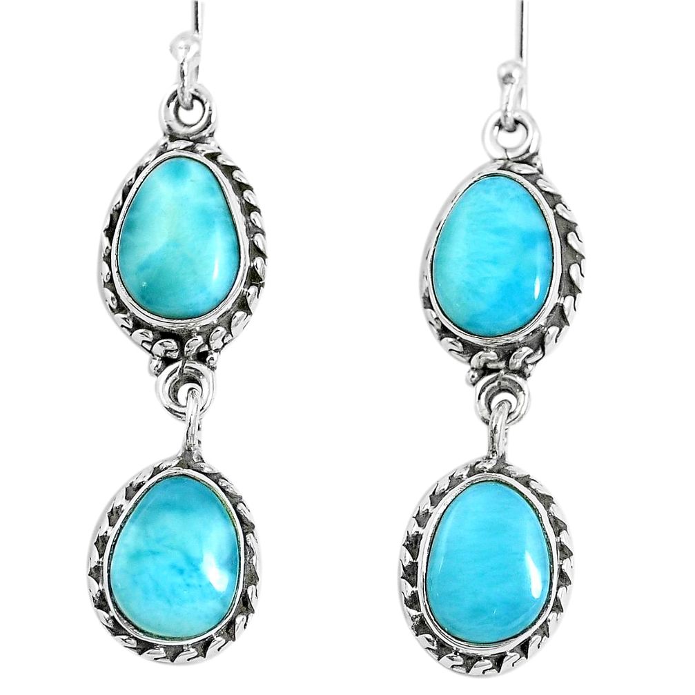 Natural blue larimar 925 sterling silver dangle earrings jewelry m73193