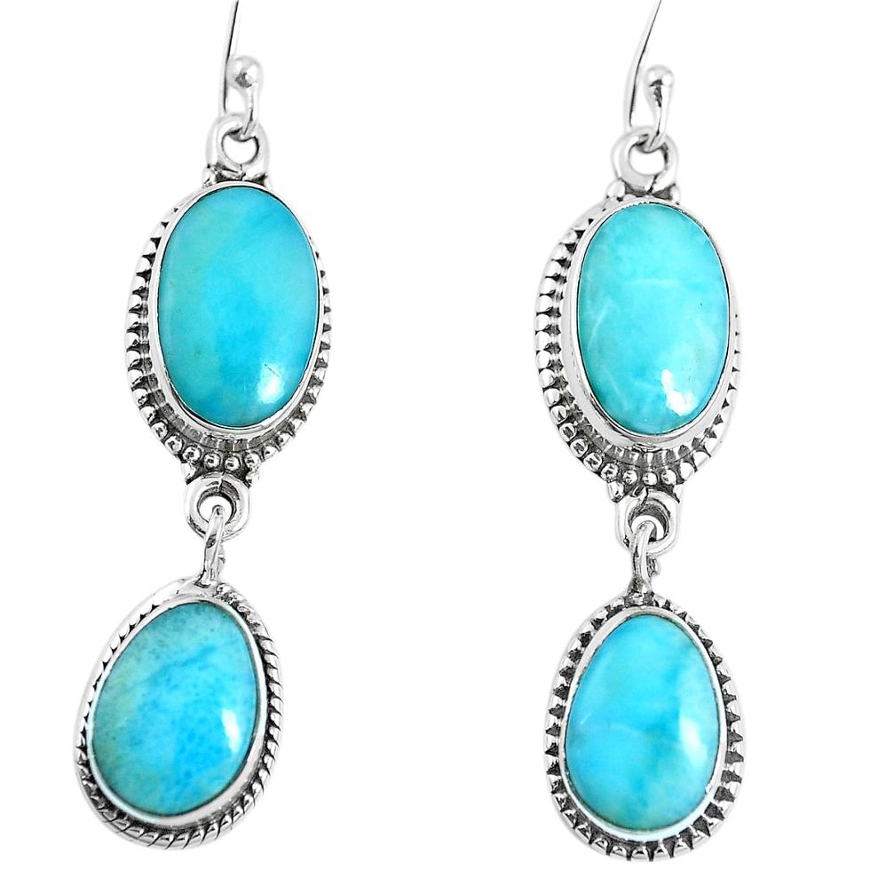 Natural blue larimar 925 sterling silver dangle earrings jewelry m73194