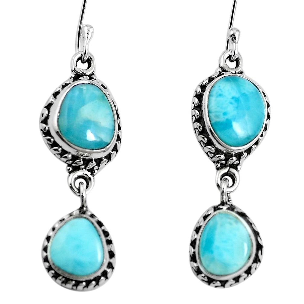 Natural blue larimar 925 sterling silver dangle earrings jewelry m73195