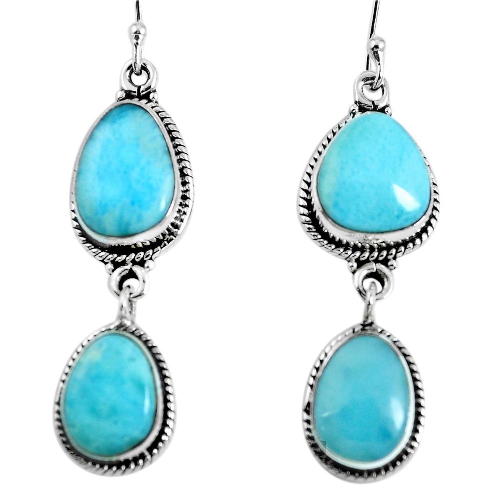 Natural blue larimar 925 sterling silver dangle earrings jewelry m73196