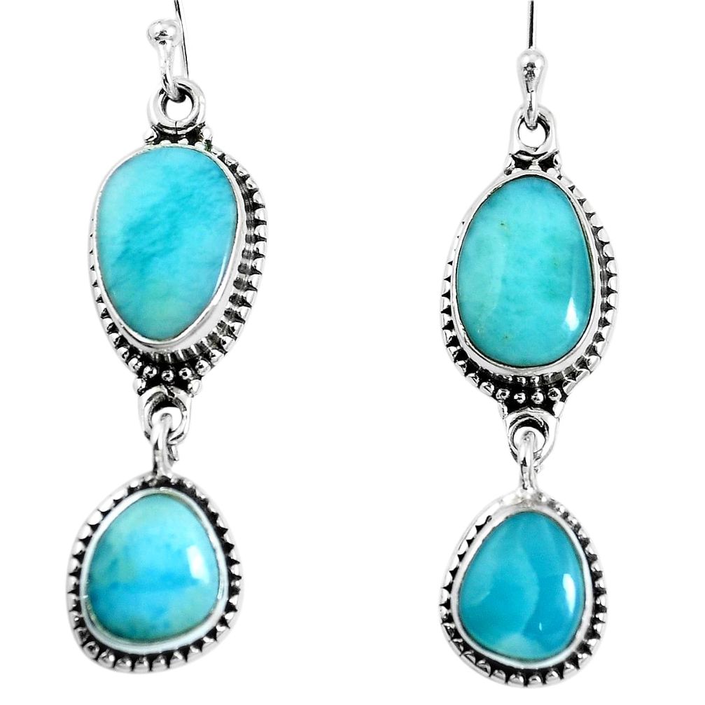 Natural blue larimar 925 sterling silver dangle earrings jewelry m73199
