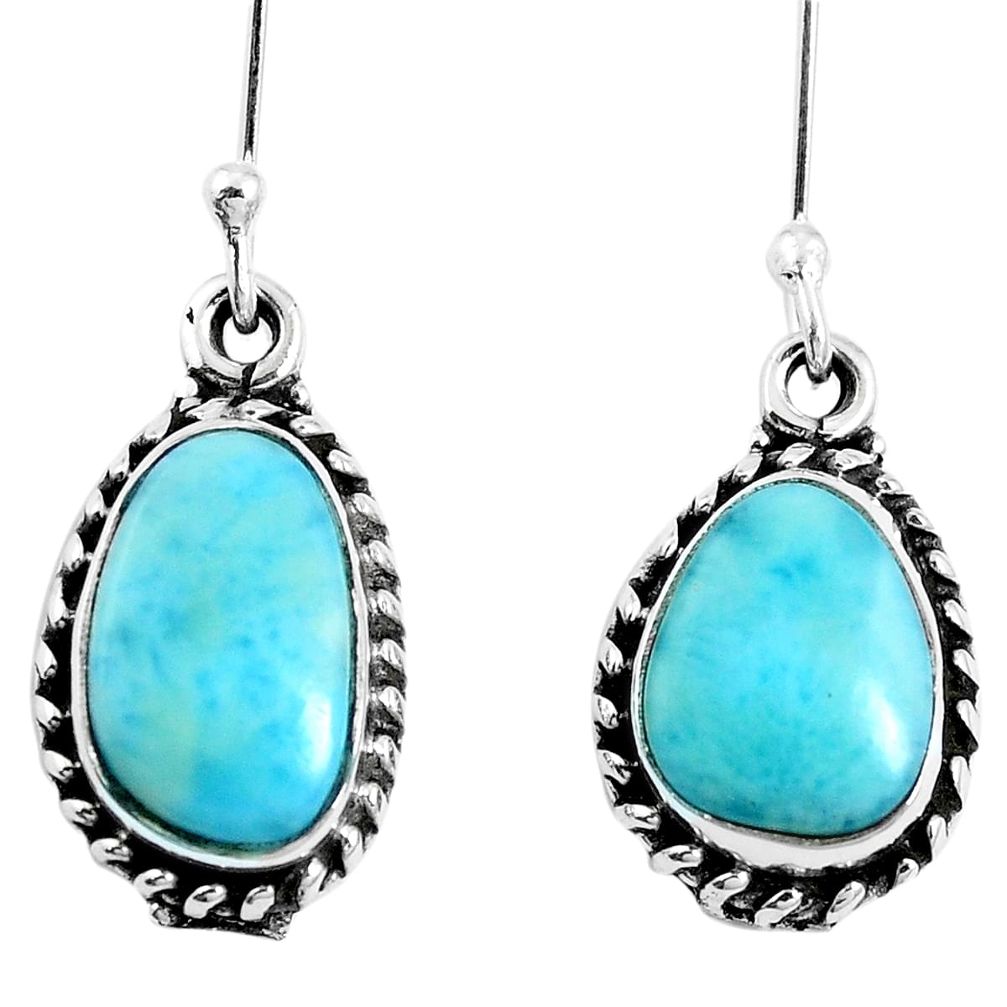 Natural blue larimar 925 sterling silver dangle earrings jewelry m73200