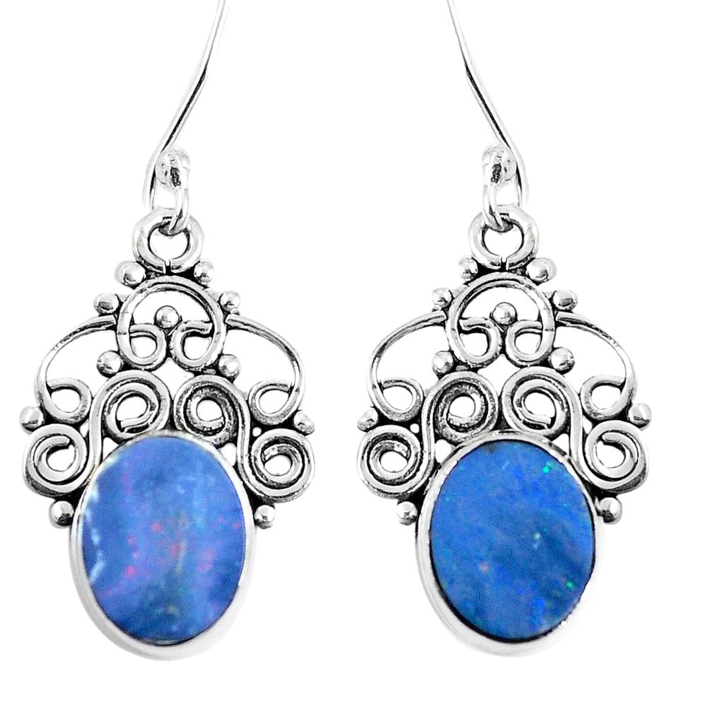 Natural blue doublet opal australian 925 silver dangle earrings m73541