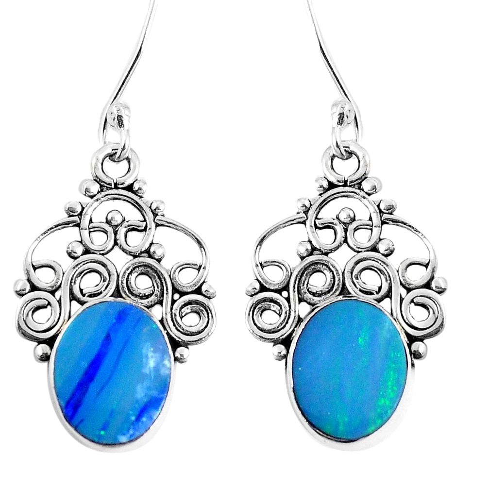 Natural blue doublet opal australian 925 silver dangle earrings m73543