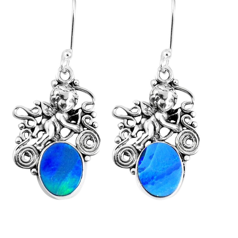 925 silver blue doublet opal australian cupid angel wings earrings m73544