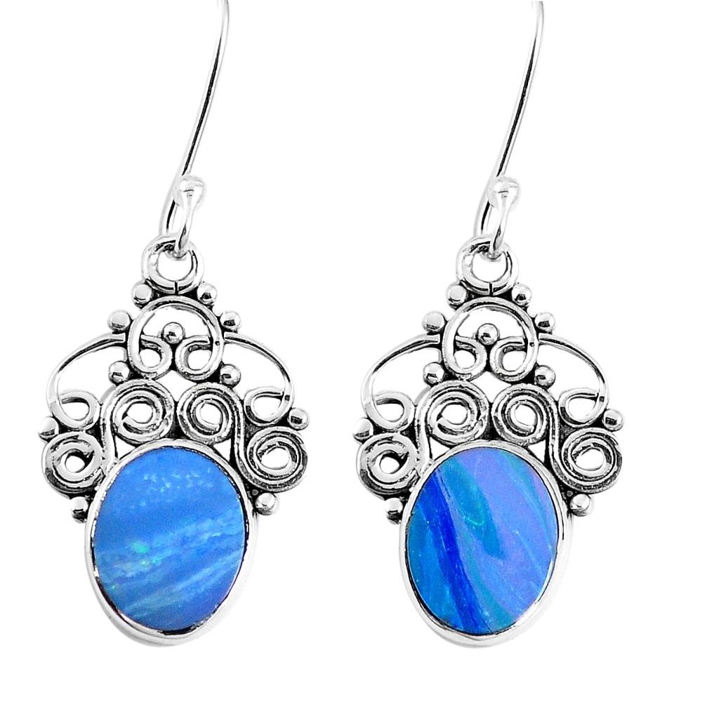 Natural blue doublet opal australian 925 silver dangle earrings m73545