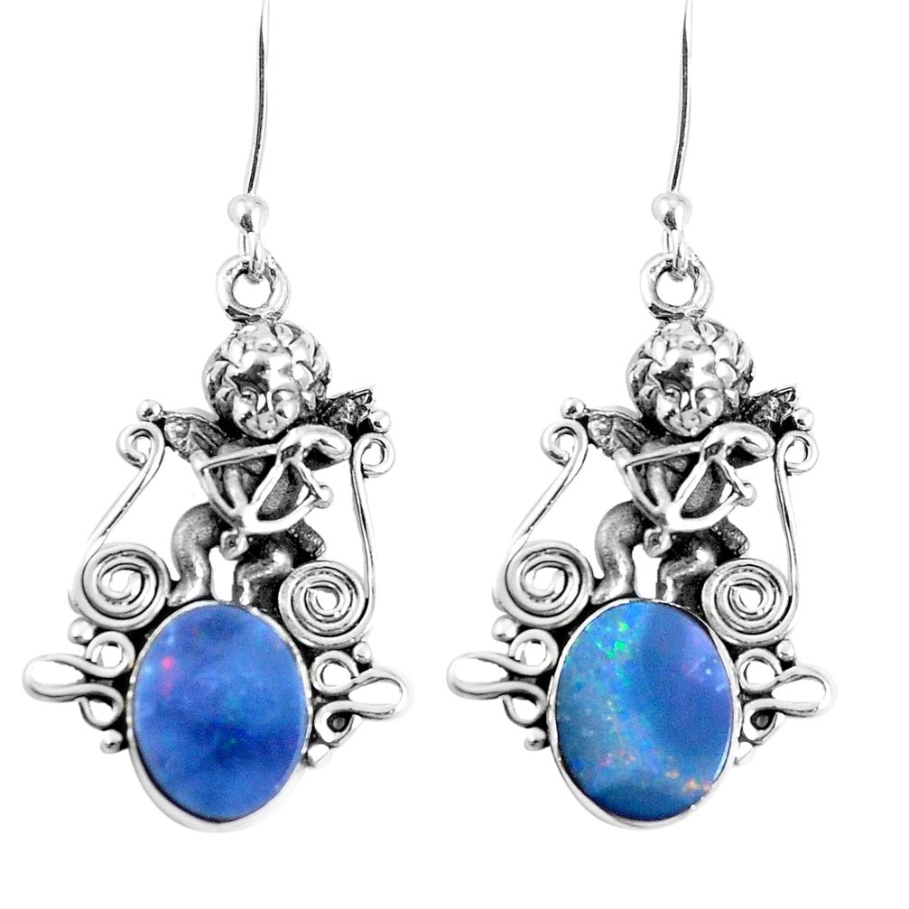 Natural blue doublet opal australian 925 silver dangle earrings m73548