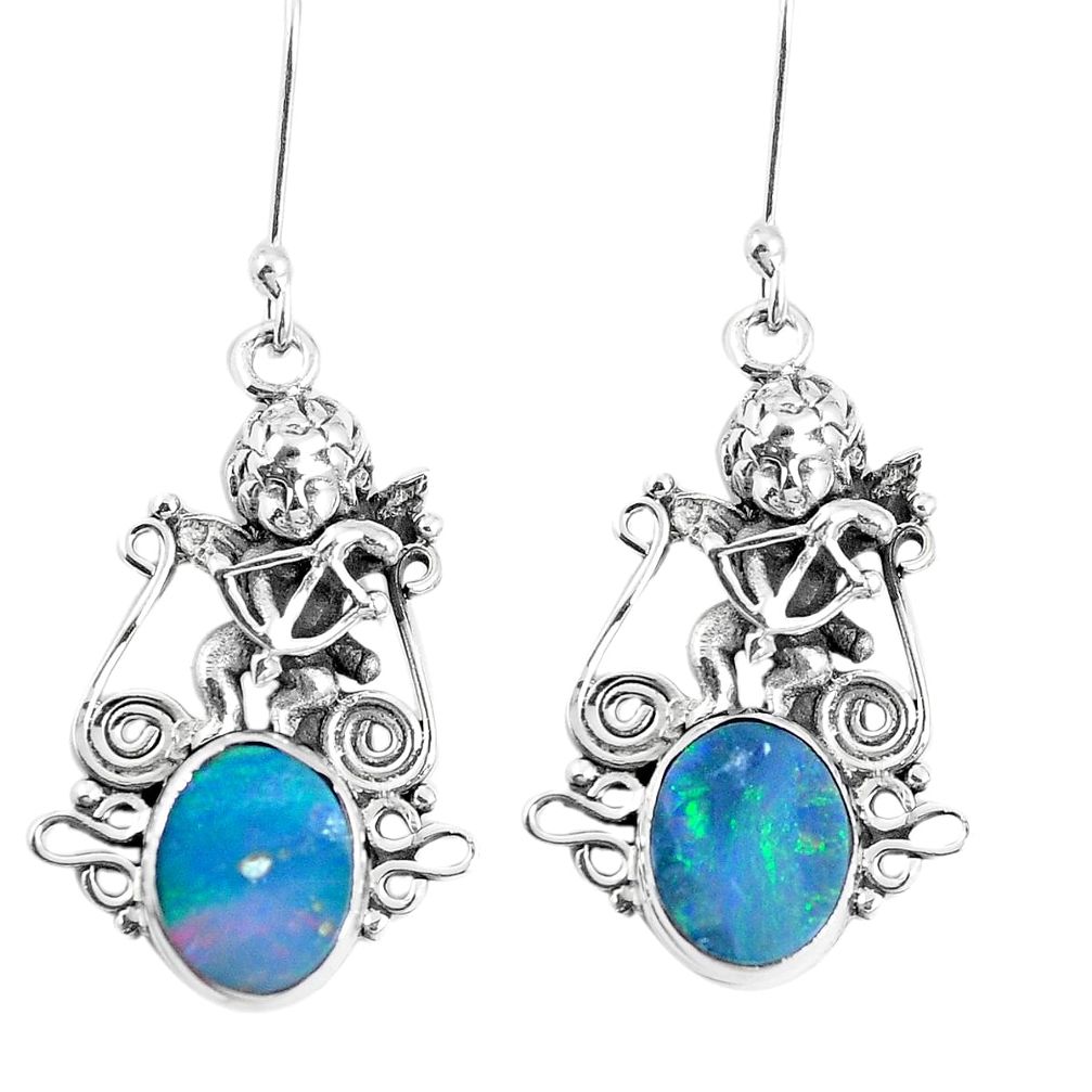 925 silver natural blue doublet opal australian dangle earrings m73549