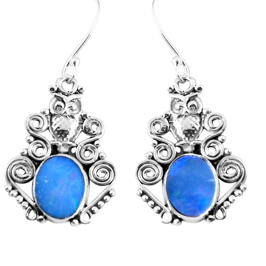 Natural blue doublet opal australian 925 silver owl earrings m73550