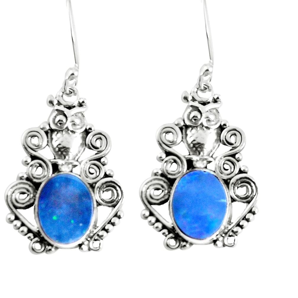 Natural blue doublet opal australian 925 silver owl earrings m73551
