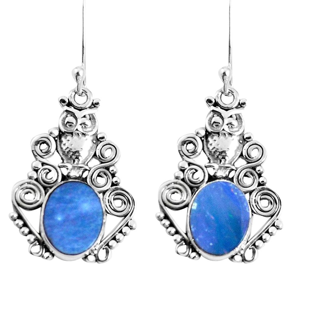 925 silver natural blue doublet opal australian owl earrings jewelry m73552