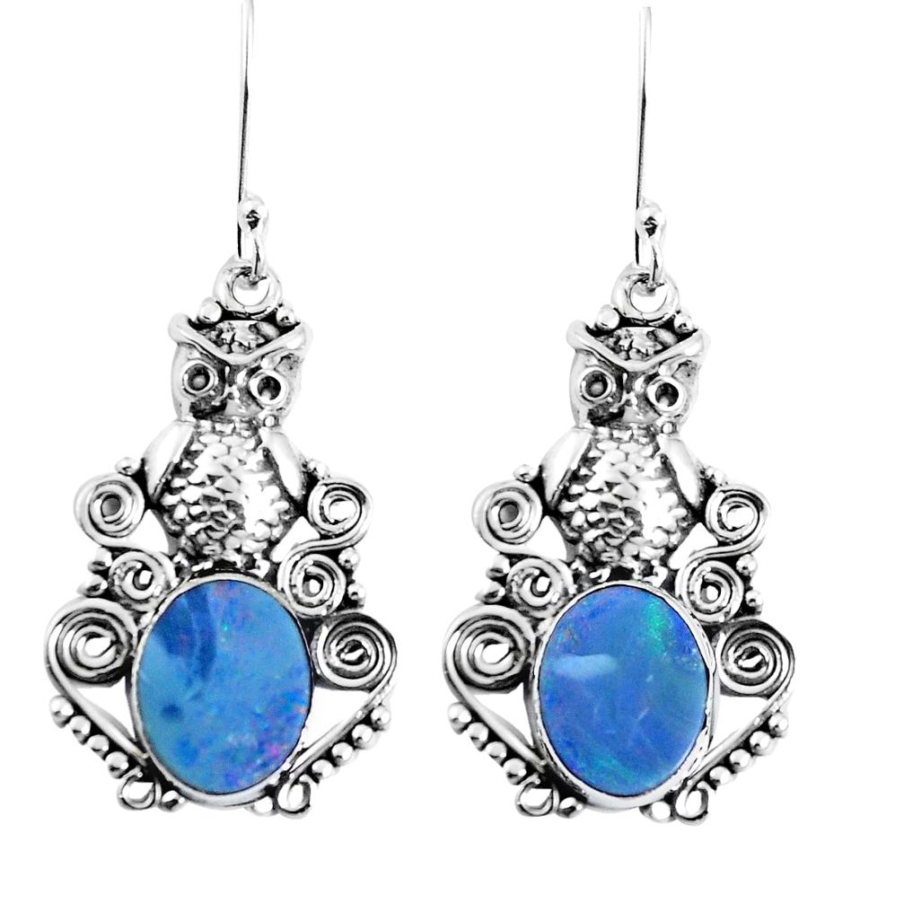 Natural blue doublet opal australian 925 silver owl earrings m73554