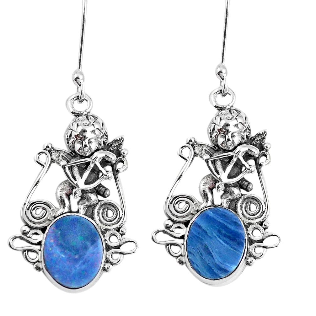 Natural blue doublet opal australian 925 silver dangle earrings m73559