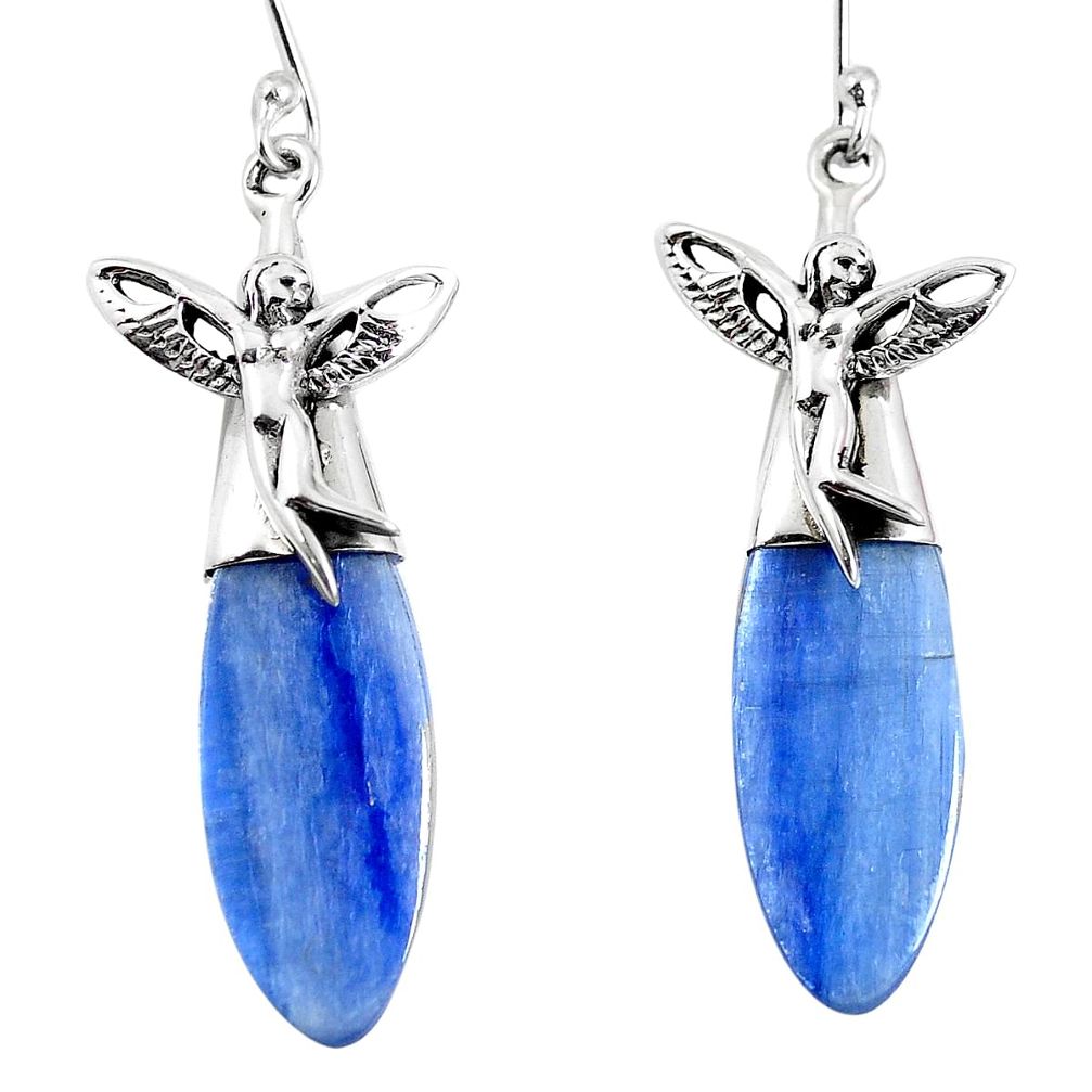19.52cts natural blue kyanite 925 silver angel wings fairy earrings m73606