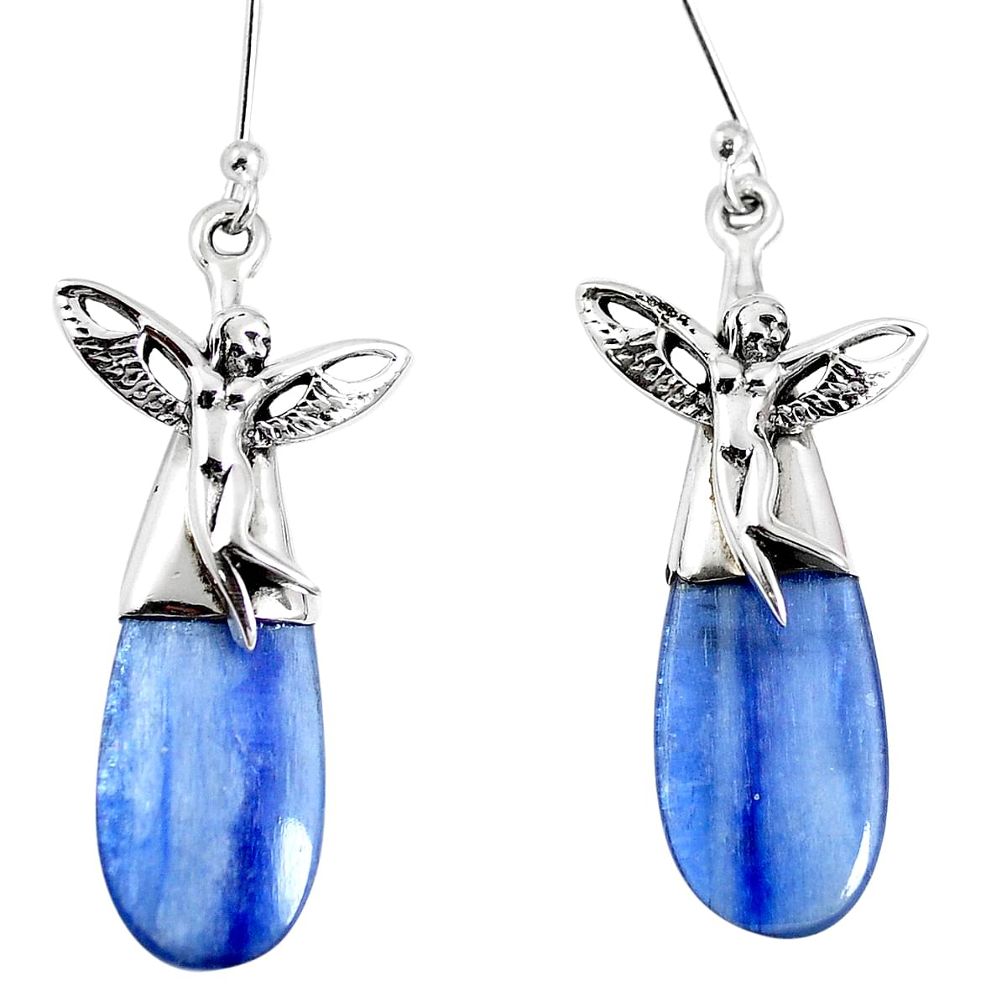 Natural blue kyanite 925 silver angel wings fairy earrings jewelry m73607