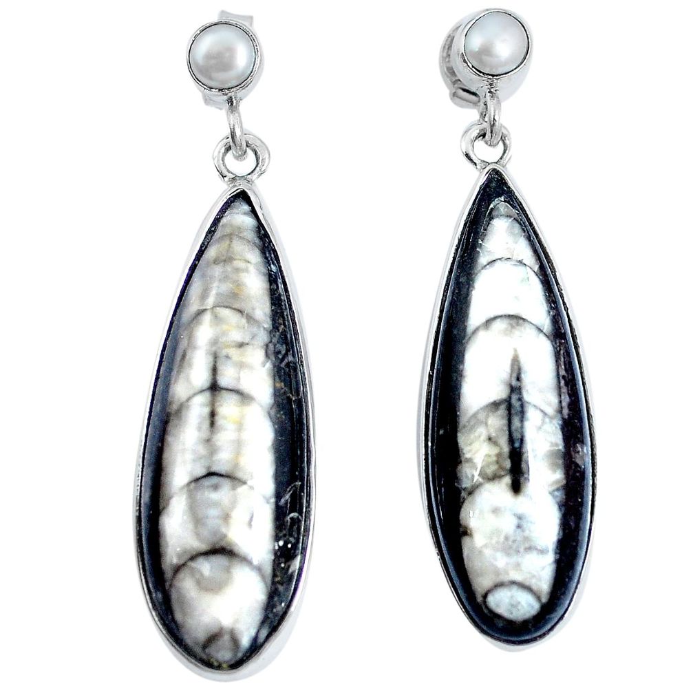 Natural black orthoceras pearl 925 sterling silver earrings m73690