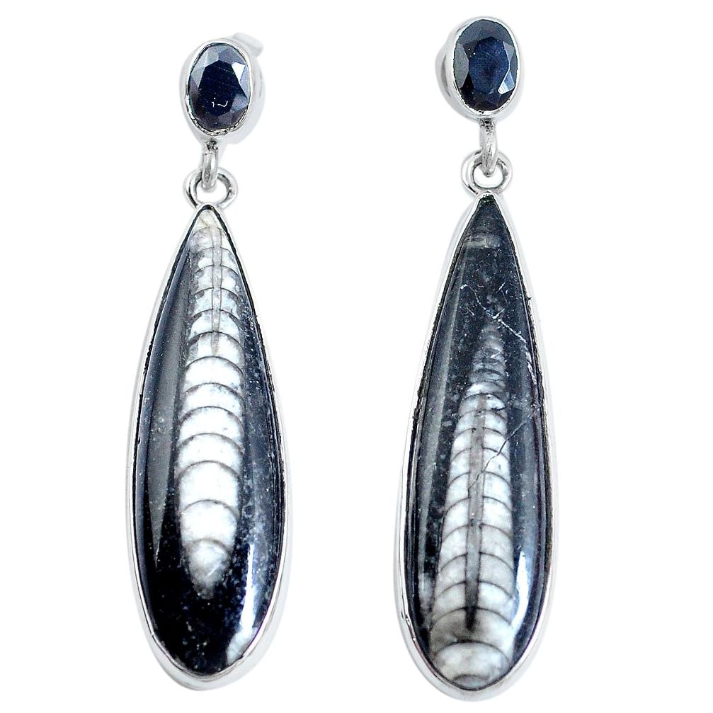 Natural black orthoceras onyx 925 sterling silver earrings m73691