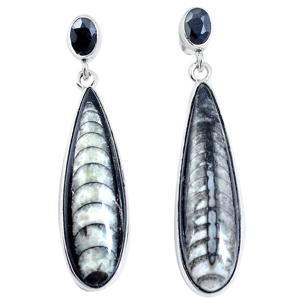 Natural black orthoceras onyx 925 sterling silver earrings m73696