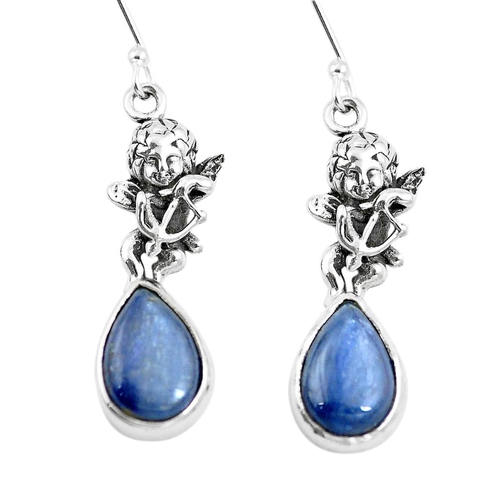 Natural blue kyanite 925 silver cupid angel wings earrings jewelry m74141