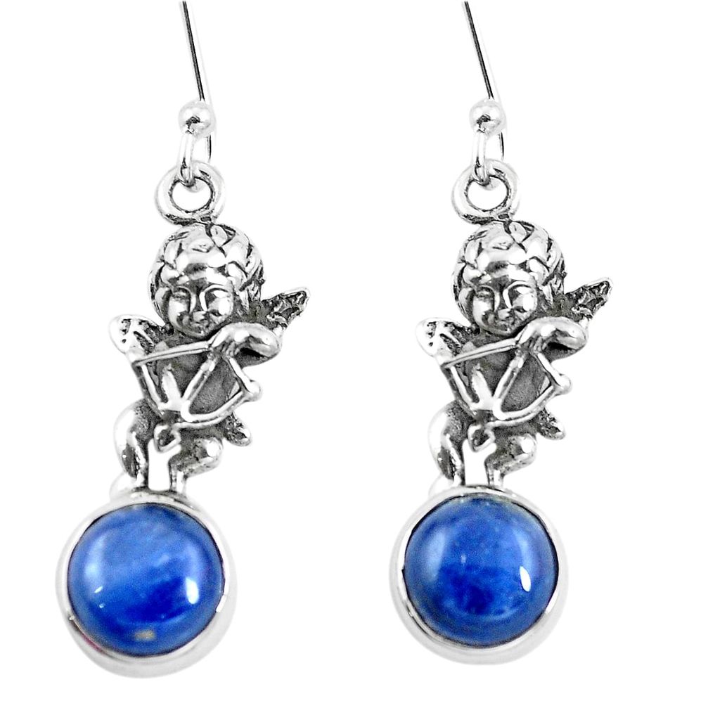 Natural blue kyanite 925 silver cupid angel wings earrings jewelry m74146