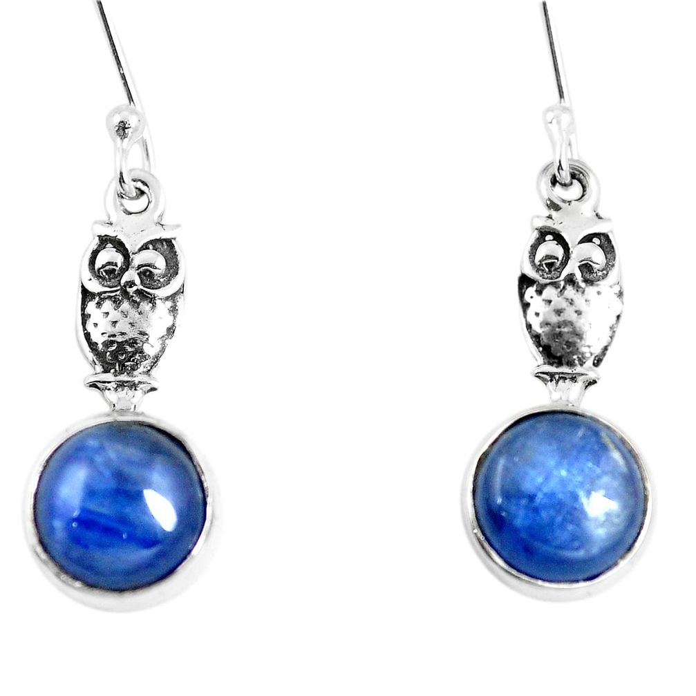 Natural blue kyanite 925 sterling silver owl earrings jewelry m74154