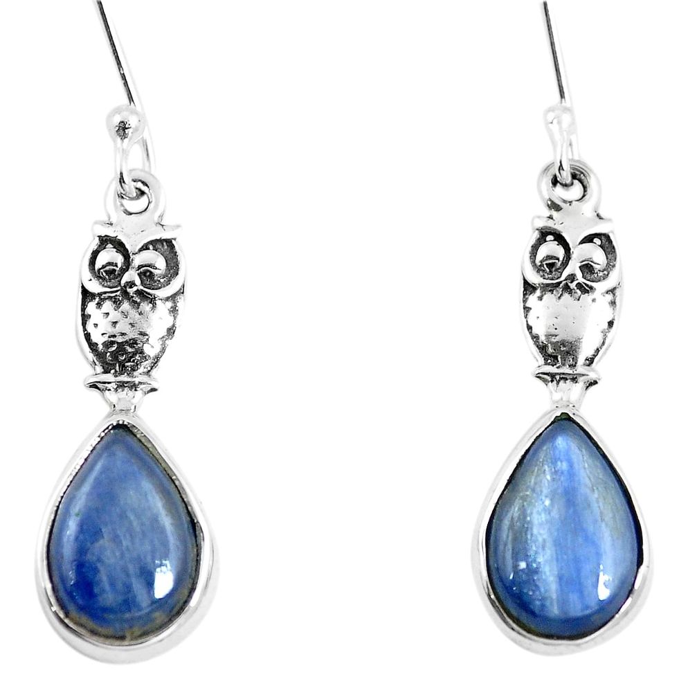 Natural blue kyanite 925 sterling silver owl earrings jewelry m74159