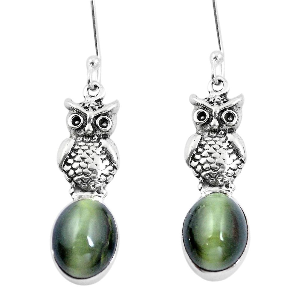 Green cats eye 925 sterling silver owl earrings jewelry m74161
