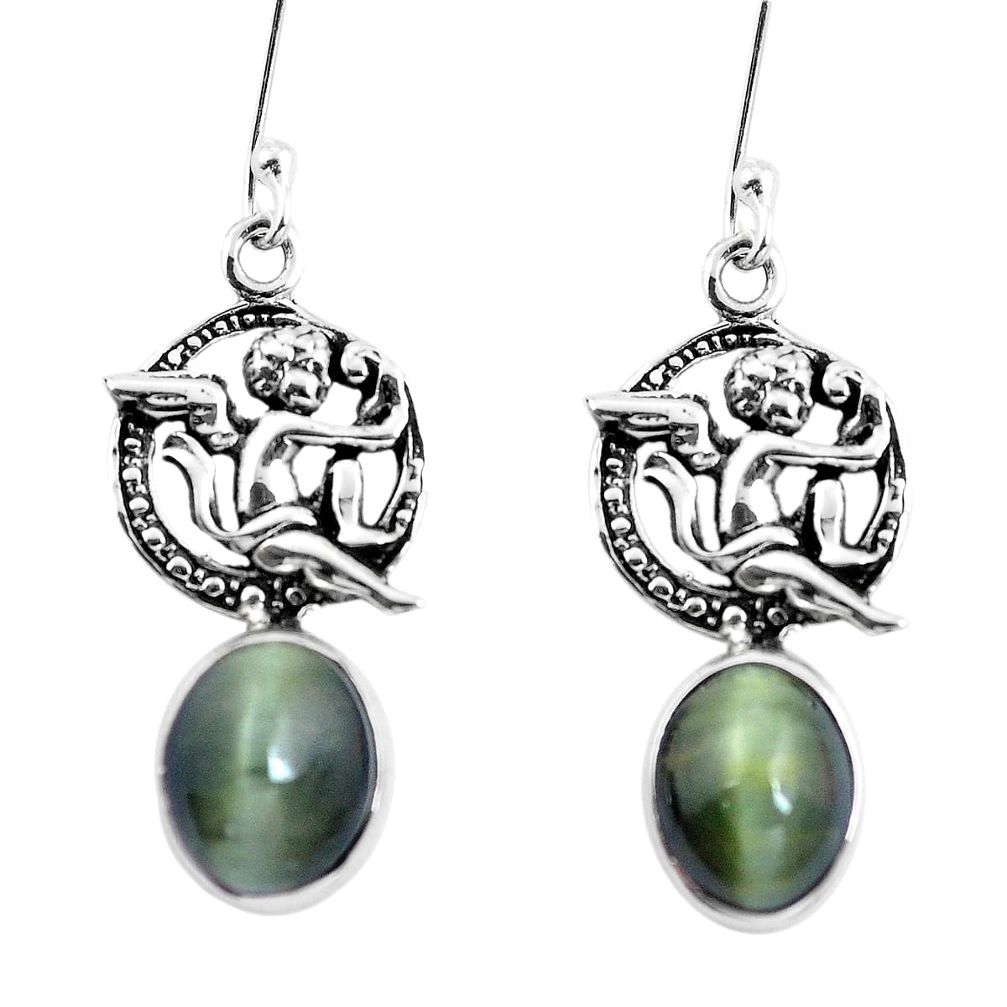 Green cats eye 925 sterling silver cupid angel wings earrings m74162