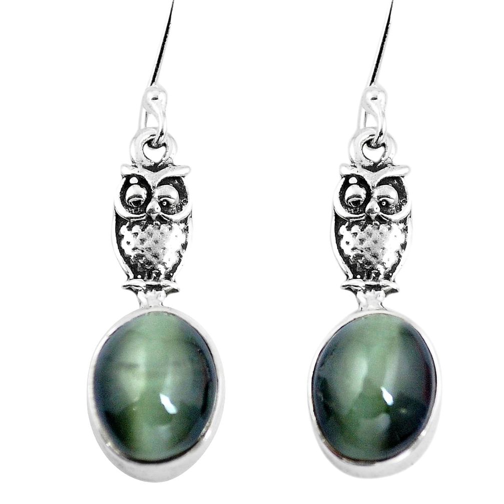 Green cats eye 925 sterling silver owl earrings jewelry m74166