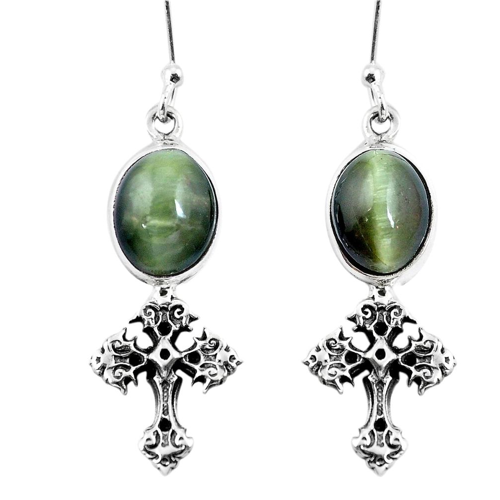 Green cats eye 925 sterling silver holy cross earrings jewelry m74175