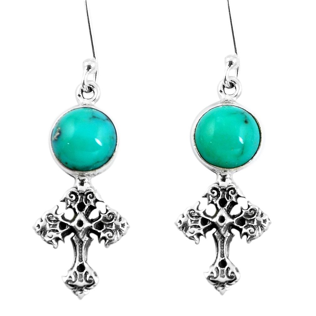 925 silver natural blue kingman turquoise holy cross earrings m74180