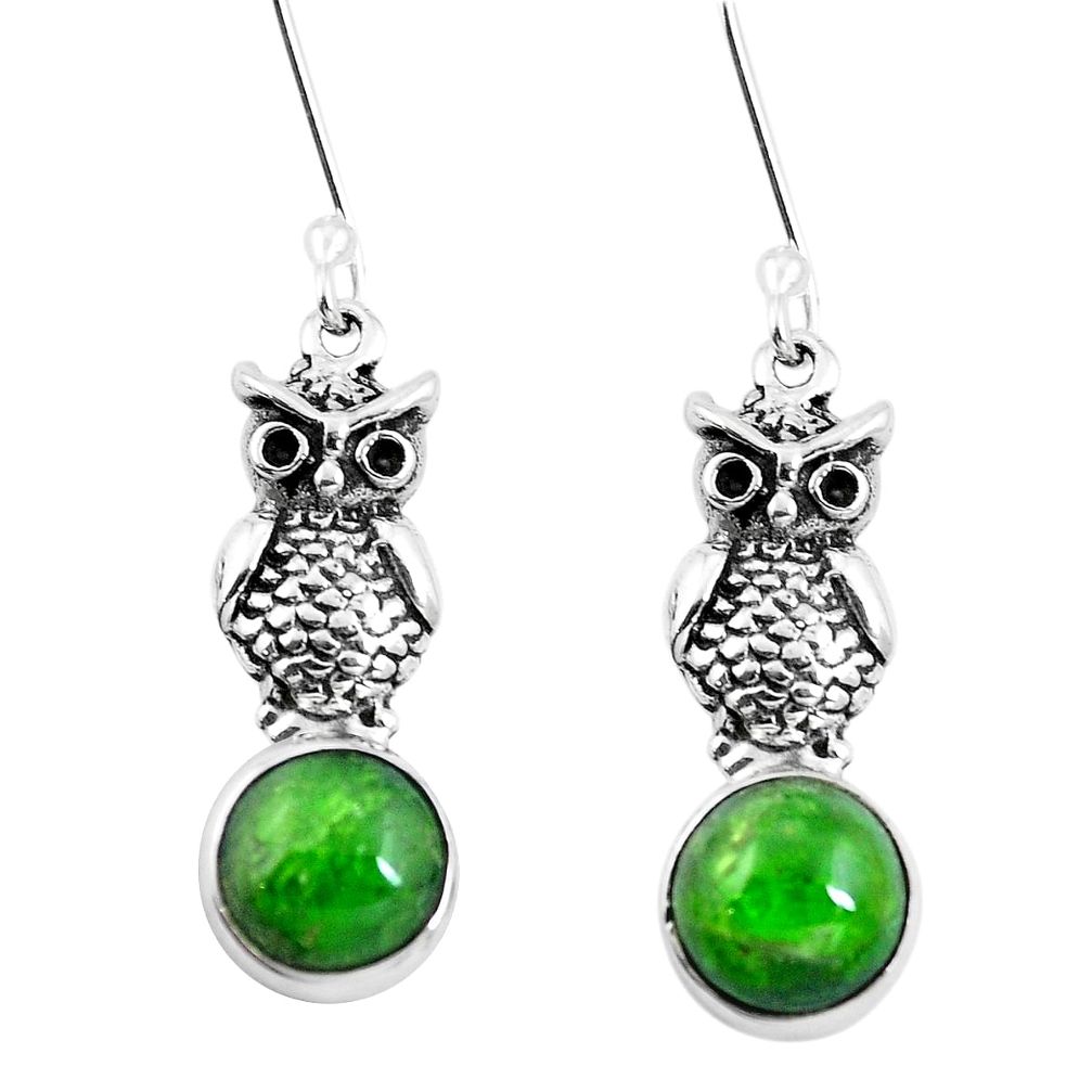 7.90cts natural green apatite (madagascar) 925 silver owl earrings m74191