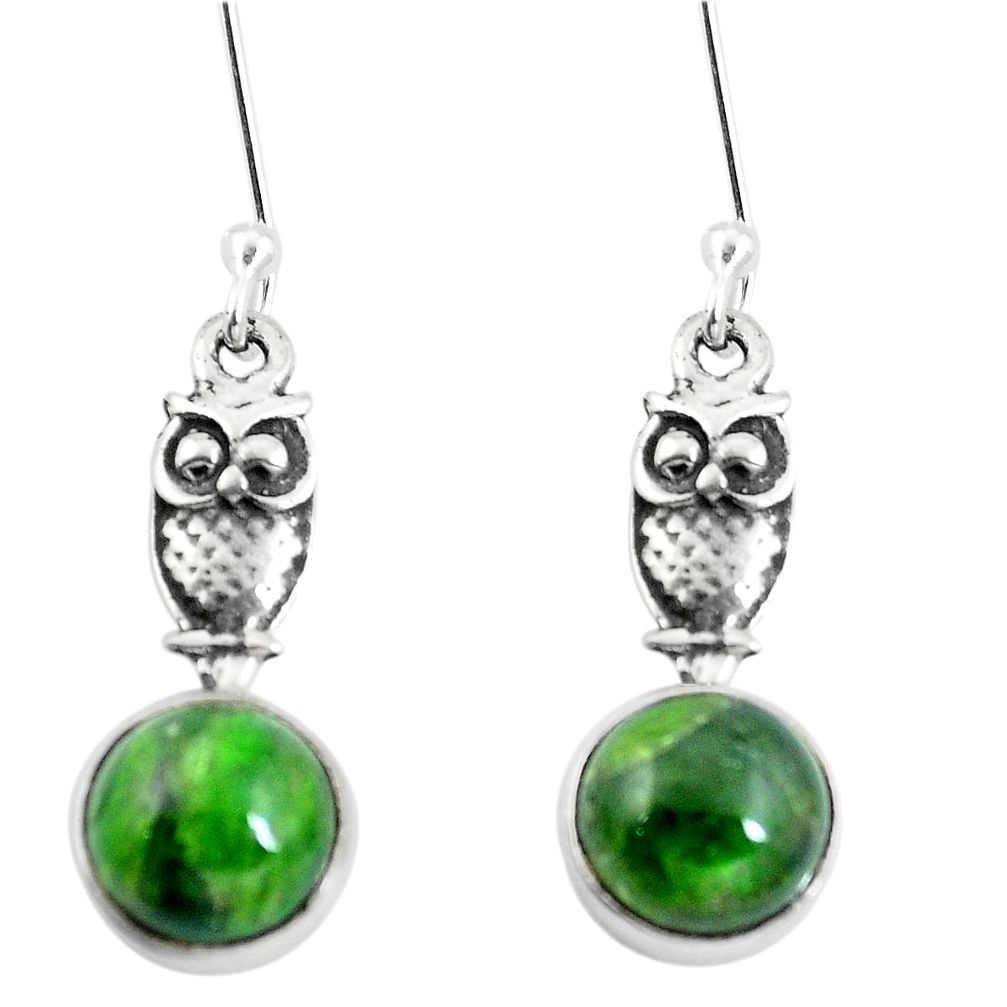 7.24cts natural green apatite (madagascar) 925 silver owl earrings m74194