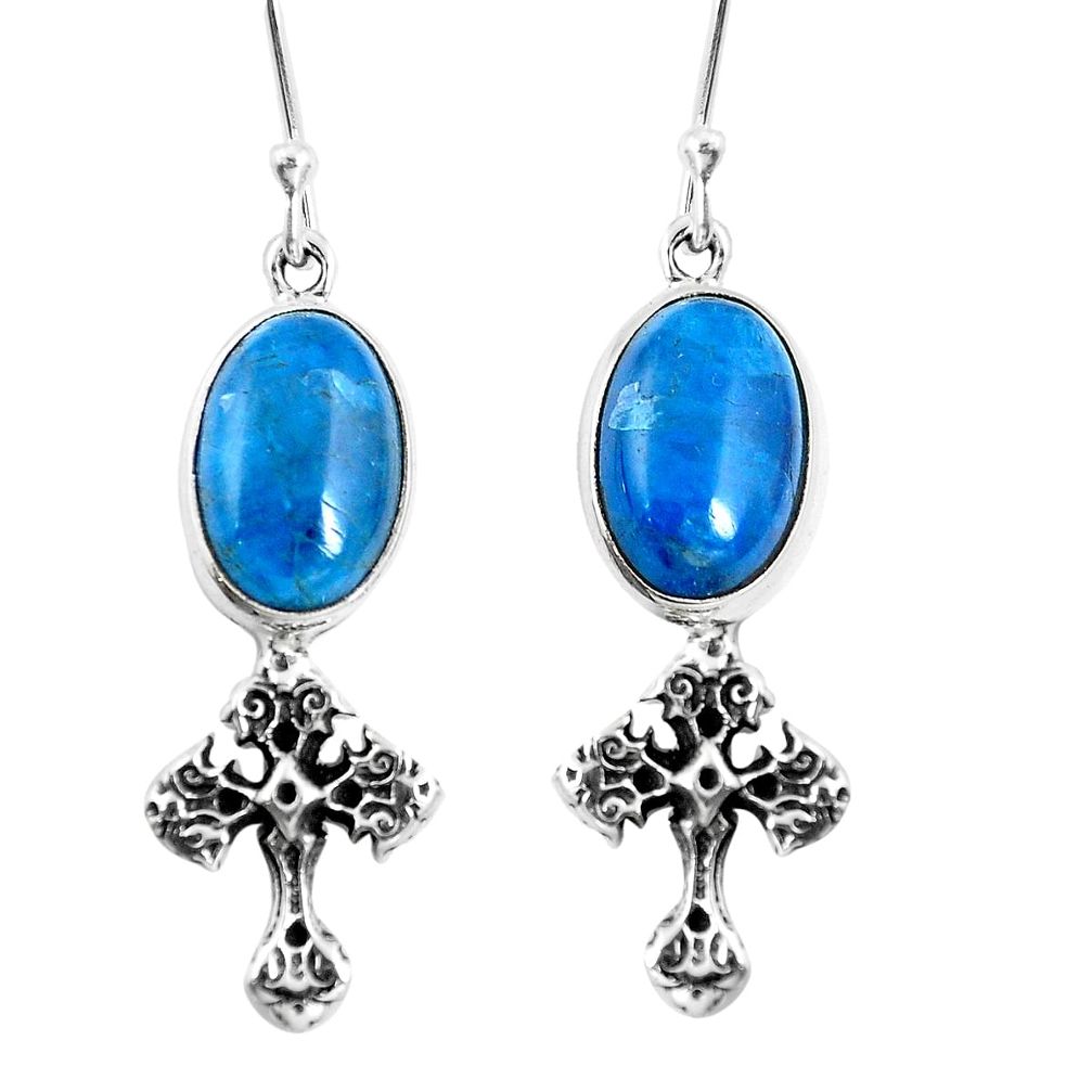 Natural blue apatite (madagascar) 925 silver holy cross earrings m74201