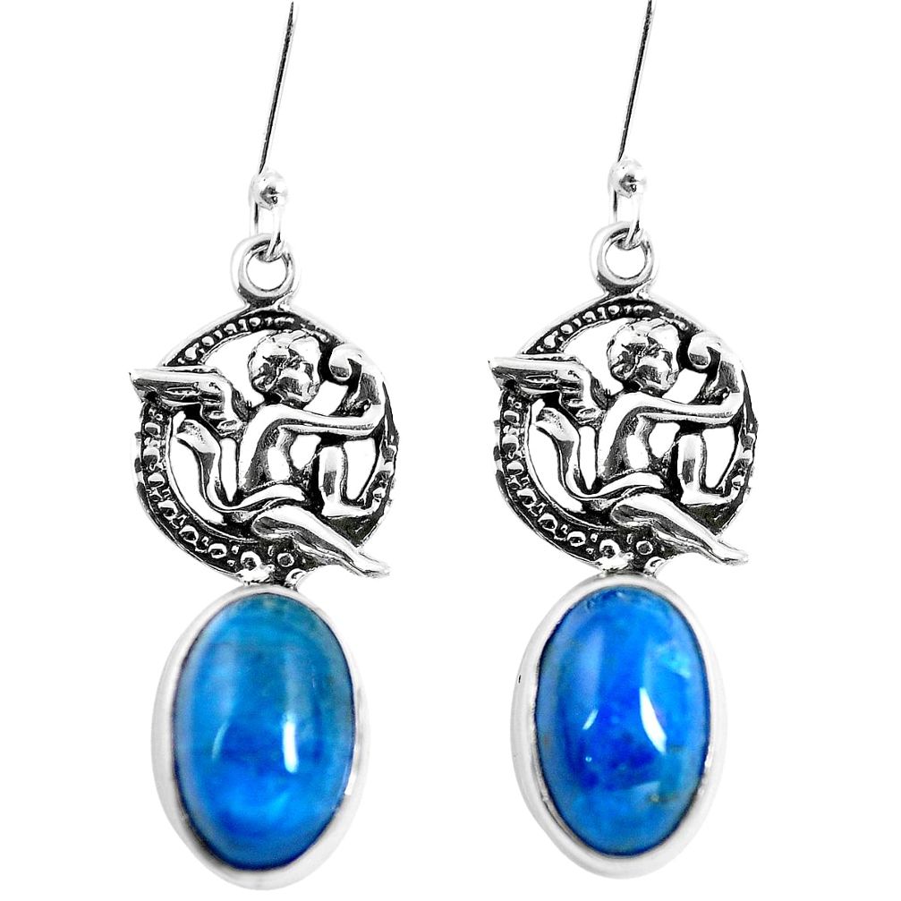 Natural blue apatite (madagascar) 925 silver cupid angel wings earrings m74202