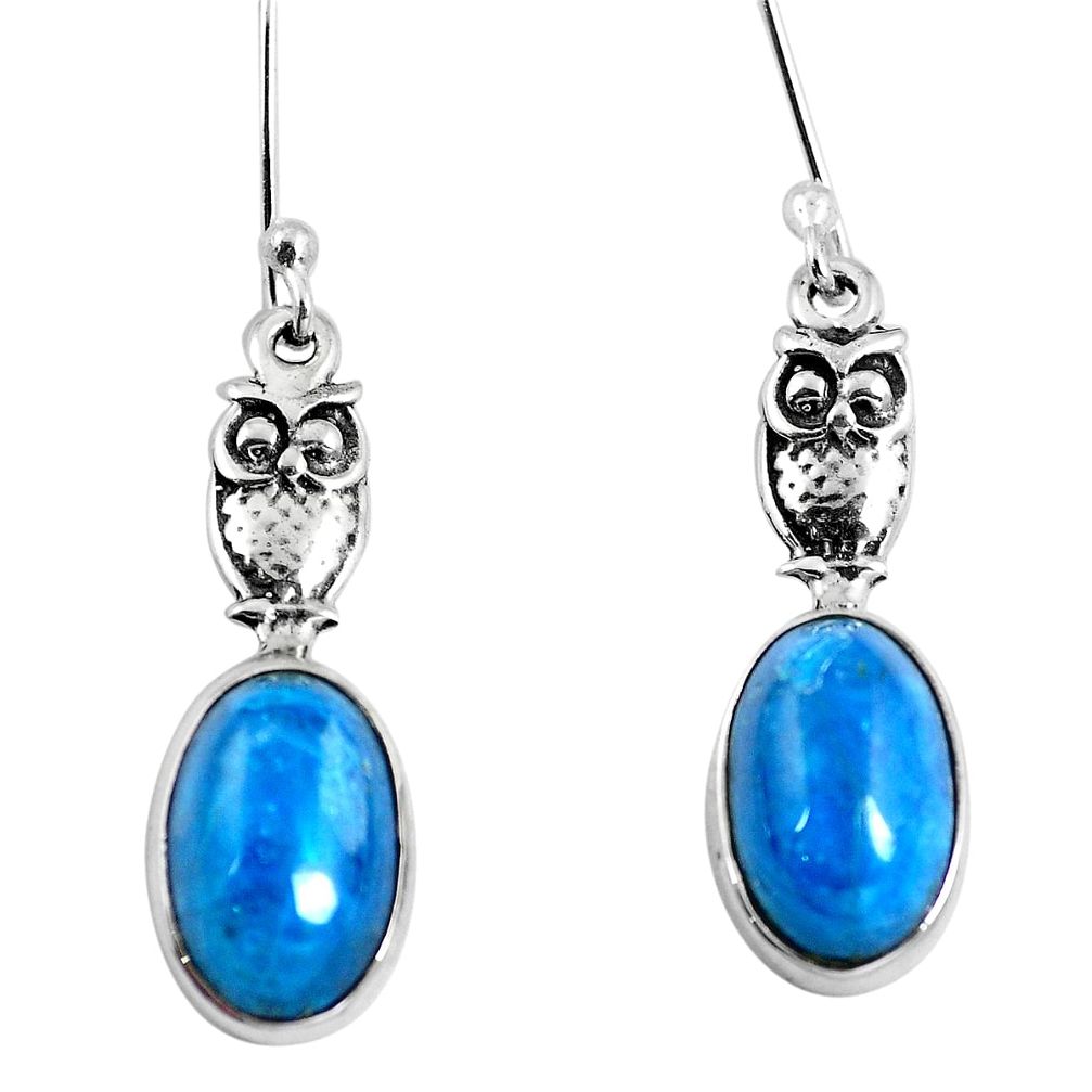 Natural blue apatite (madagascar) 925 silver owl earrings m74203
