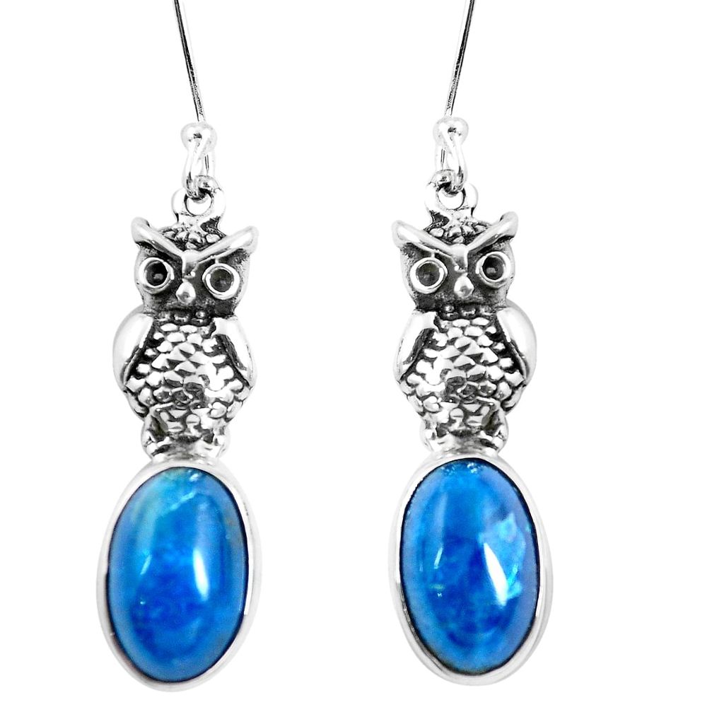 Natural blue apatite (madagascar) 925 sterling silver owl earrings m74207