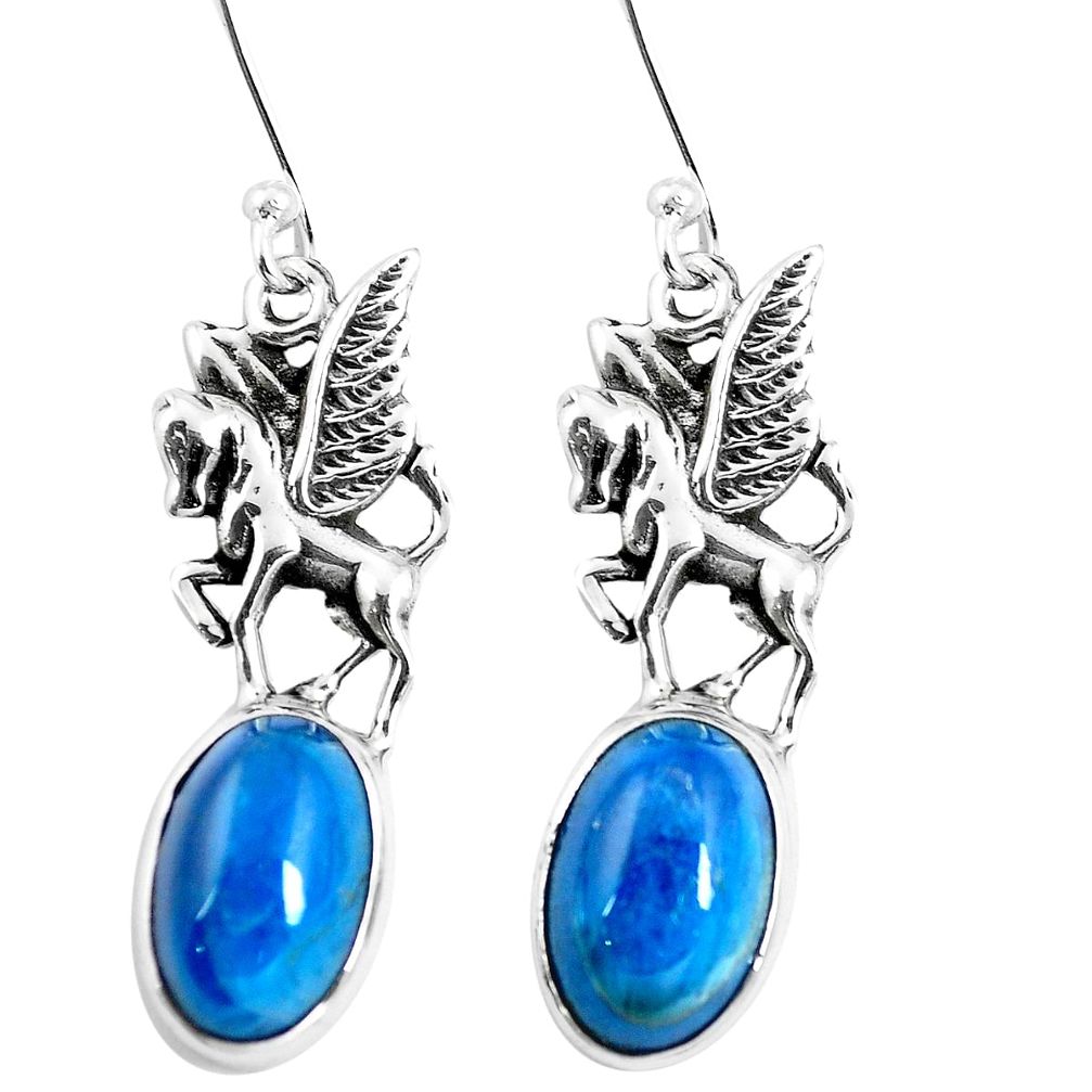 Natural blue apatite (madagascar) 925 silver unicorn earrings jewelry m74209